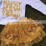 Baby Clothes Long Sleeve "happy New Year" Top Design Gold Sequin Dress Girls Party Dress With Matching Accessory Set thumbnail-2