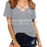 Women's Summer Tops Bandage V-Neck Casual Girls Tees T Shirt thumbnail-5