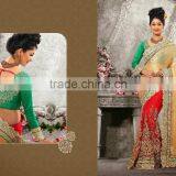 Elegant Golden & Red & Green Color Combination Blooming Bliss Designer Sarees Collections thumbnail-1