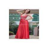 DORISQUEEN V-Neck Hot Red Lace Formal Evening Dress