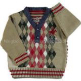 100% cotton baby boy\'s jacquard pullover v-neck denim applique outerwear