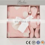 OEM soft cute newborn baby gift set with elephant shaped plush toy and baby blanket
