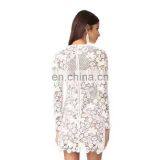 Casual Dresses Women Summer White Bodycon Floral Crochet Lace Long Sleeve Sexy Mini Dress thumbnail-3