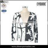 OEM Spring Black And White Pattern Print Fabric Winter Long Women Cardigan thumbnail-1