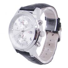 Stainless Steel Case Man Genuine Leather Dual Time Quartz Watch