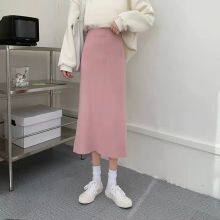 Black Split Knit Skirt Autumn and Winter New Women's 2021 Korean High Waist Versatile A-shaped One-step Skirt thumbnail-2