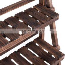 3 Tier Folding Wooden Plant Stand With Pot Shelf Stand Display Rack For Indoor Outdoor Garden Greenhouse thumbnail-5