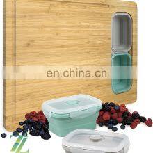Bamboo Cutting Board, With 4 Collapsible Silicone Food Storage Containers and Lids for Storage thumbnail-4