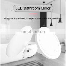 2 in 1 Usb Charge Round LED Light Makeup Mirror Wall Mounted 5x Magnifying Mirror Suction Bathroom Mirror thumbnail-5