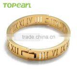 Topearl Jewelry Wholesale Stainless Steel Bangle Classic Roman Numeral Bangle Gold MEB400 thumbnail-3