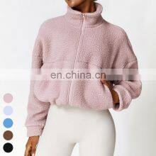 Custom Shaker Jackets Winter Warm Coat Stand Collar Outdoor Running Fitness Jacket Women Fleece Zipper Sports Jacket thumbnail-1