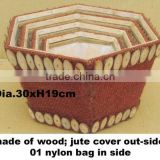 wood flower planter with jute cover outside