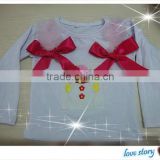 New arrival ! New style children soft solid white cotton Long Sleeve Top With bow For Autumn