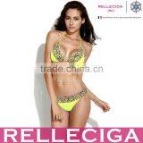 RELLECIGA 2016 Lace Collection -New Neon Yellow + Leopard Print Lace Bikini Swimsuit With Triangle Top and Brazilian Cut Scrunch