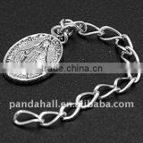 Brass End Chains, With Tibetan Style Pendants, Nickel Color, Brass Side Twist Chains: 3.4x1.4mm(FIND-JF00021)