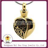 IP Gold Plated Stainless Steel Metal Engraved Heart Shape Flower Urn Cremation Pet Pendant Ash Holder Mini Keepsake Jewelry thumbnail-1