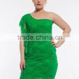 Factory price one-shoulder lace printed fat women casual dresses