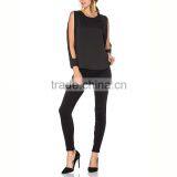 Fashion Clothing Woman Two Peices Slit Sleeve Lady Black Chiffon Blouse thumbnail-5