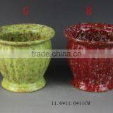 Green Glazed Stoneware Flower Pot thumbnail-1