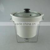 Stocked Ceramic Tureen With Glass Lid and Iron Stand thumbnail-1