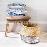 Silver Sequin Belly Basket, Seagrass Dipped Bottom Basket, Folding Basket thumbnail-3