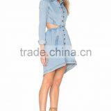 Denim Button Down Vintage Dress New Fashion Woman Denim Dress thumbnail-3