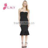 Strapless Scuba Flounce Black Prom Dress, Strapless Black Dress, Elegant Robe Bustier thumbnail-1