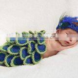 Peacock Diaper Cover Baby Bloomer With Headband Set Little Baby Winter Woolen Yarn Diaper Cover Set thumbnail-1