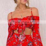 Front Tie Girls 2 Piece Crop Set Long Sleeve Floral Tops and Mini Skirts thumbnail-6