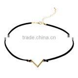 New Fashion Black Velvet Suede Choker Necklace V-shaped Gold Plated Connector 35.5cm Long thumbnail-3