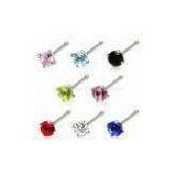 Round Prong Set Zircon 316l Surgical Stainless Steel Nose Ring Jewelry / Nose Stud Without Tags thumbnail-1