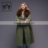 2017 Women Long Sleeve Winter Real Raccoon Fur Collar Real Rabbit Fur Lined Parka With Embroidery thumbnail-4