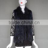 Wholesale Rabbit Fur Vest/ Gilet For Fashion Ladies/Women Knitted Coat With Raccoon Fur Collar thumbnail-1