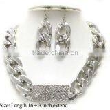 Crystal Paved Metal Plate Pendant and Thick Chain Necklace Earring Set C08260