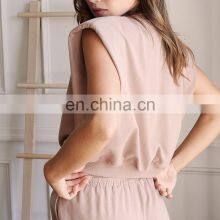 Fashion Cotton Sleeveless Crop Top Matching Jogger Pants Sportswear Yoga Set Loose Casual Gym Fitness Women Running Clothing thumbnail-4