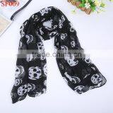 SF006 Black Classic Style Skull With Crown Pattern Series Chiffon Shawls Silk Shawls thumbnail-4