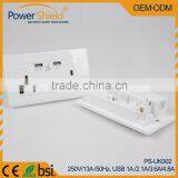 EU/UK Type 3pin Duplex Wall Sockets Dual USB Charging Outlet 230V Universal PC Fireproof Cover Plate Pure Brass With BSi Standad