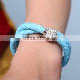 2014 Leather Bracelet, Crystal Rhinestone Bracelet, Leather Rhinestone Bracelet, Genuine Leather Womens Magnetic Bracelet thumbnail-4