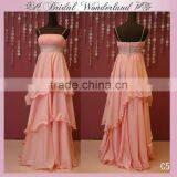 Cheap Indian Pink Chiffon Beaded Evening Dress for Fat Women thumbnail-1