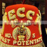 Hand embroidery mecca temple 5 shriner fez hat 2 row rhinestones embroidery