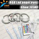 Colorful Change 80mm Led Rgb Angel Eyes RGB Multi-Color LED 5050SMD Headlight for All Car Motors LED Angel Eyes Kits SMD