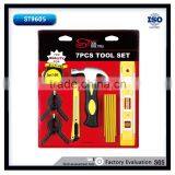 7PCS Garage Tool Sets 8oz Claw Hammer 3m Measure Tape 9'' Level Clamps Folder Ruler