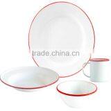 Vintage Enamelware Cereal Bowl - Solid White With Red Rim Enamel Dining Bowls thumbnail-2