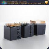 Glazed Ceramic Tea Sugar Coffee Canisters With Wooden Lid thumbnail-1