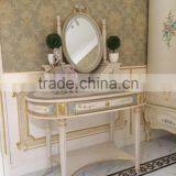 Sky Blue With Gold Trim Children Dresser Table and Mirror Set, Elegant Bedroom Furniture With Hand Painting thumbnail-1