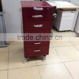 Red Metal Mobile Pedestal With Wheels Cashier Cabinet