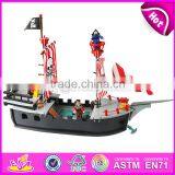 2017 Most Popular Boys Diy Wooden Toy Pirate Ships for Sale Top Sale Kids Wooden Toy Pirate Ships for Sale W03B062 thumbnail-1