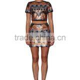 New Design Fashion Round Neck Crop Top Ladies Sequin Top Set thumbnail-2