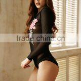 Sexy Teddy Linger Tank Top Crop Top Embroidery Transparent T-shirt Long Sleeve Jumpsuit Lingerie Conjoined Underwear thumbnail-2