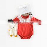 Wholesale Babies Products Newborn Pure Colour Frill Collar Baby Long Sleeve Romper thumbnail-2